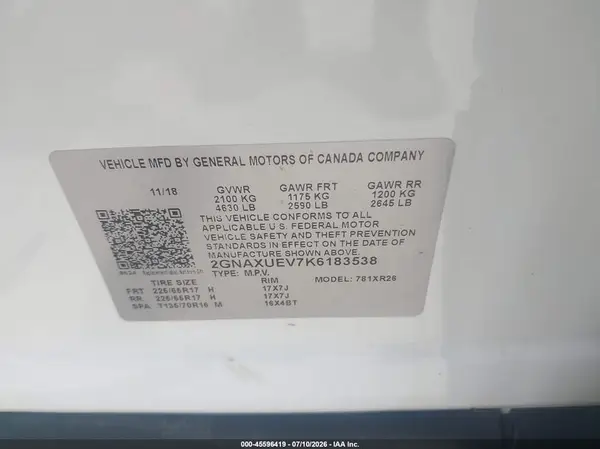 2GNAXUEV7K6183538 2019 CHEVROLET EQUINOX - Image 8