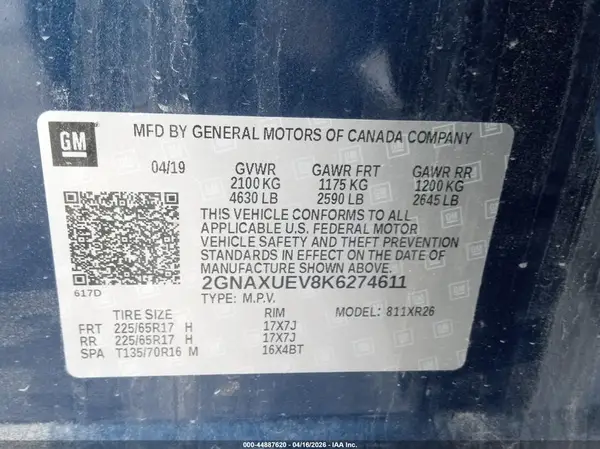 2GNAXUEV8K6274611 2019 CHEVROLET EQUINOX - Image 8