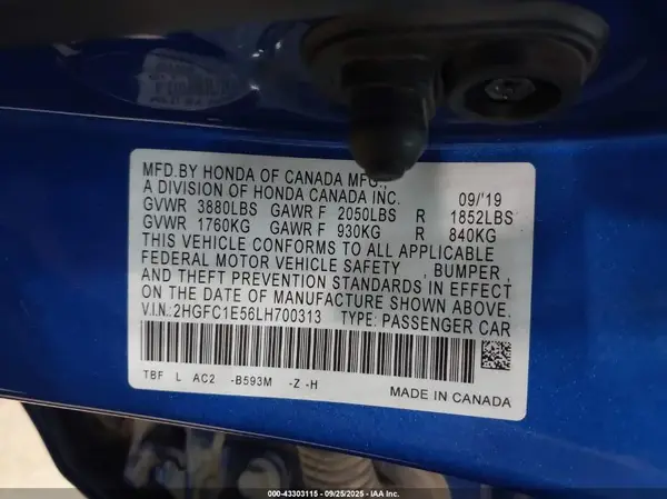 2HGFC1E56LH700313 2020 HONDA CIVIC - Image 8