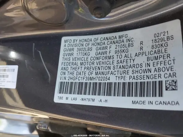 2HGFC1F39MH702054 2021 HONDA CIVIC - Image 8