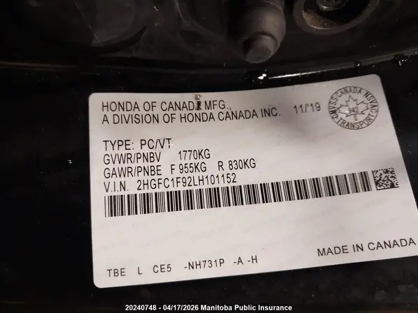 2HGFC1F92LH101152 2020 HONDA CIVIC - Image 8