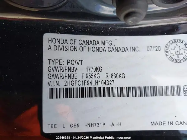 2HGFC1F94LH104327 2020 HONDA CIVIC - Image 8