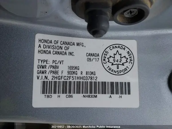 2HGFC2F51HH037812 2017 HONDA CIVIC - Image 8