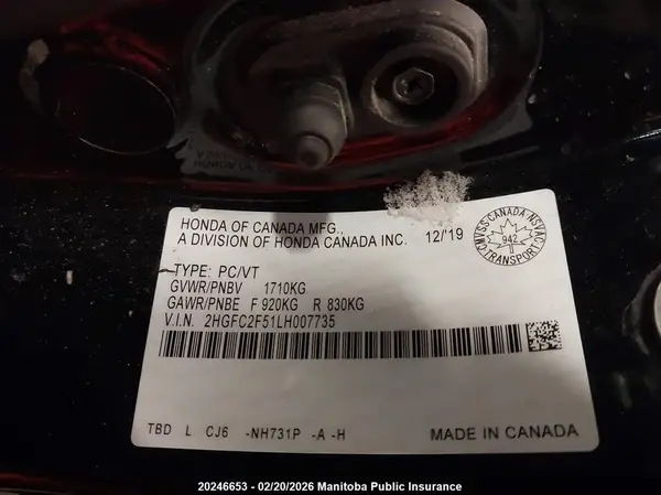 2HGFC2F51LH007735 2020 HONDA CIVIC - Image 8