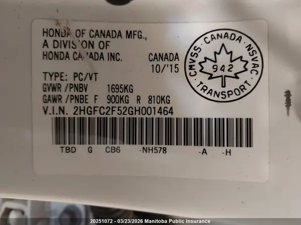 2HGFC2F52GH001464 2016 HONDA CIVIC - Image 8