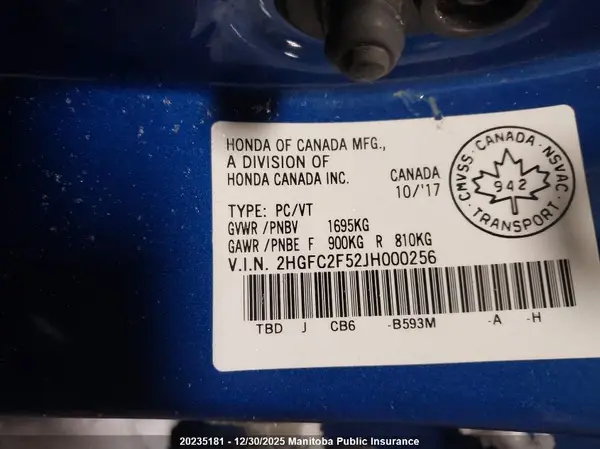 2HGFC2F52JH000256 2018 HONDA CIVIC - Image 8
