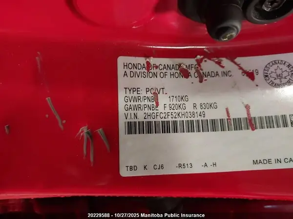 2HGFC2F52KH038149 2019 HONDA CIVIC - Image 8