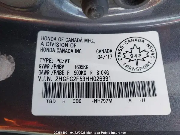 2HGFC2F53HH026391 2017 HONDA CIVIC - Image 8