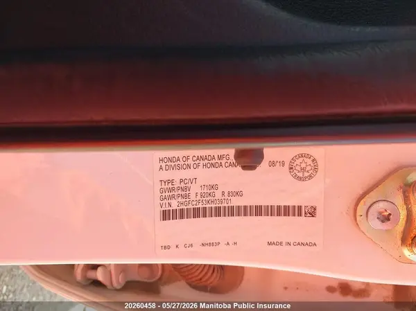 2HGFC2F53KH039701 2019 HONDA CIVIC - Image 8