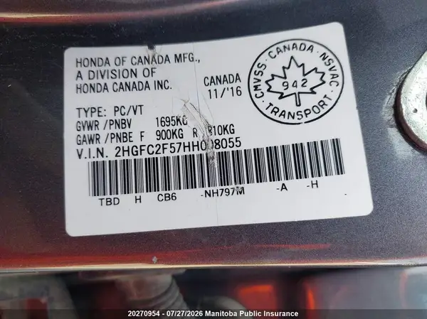 2HGFC2F57HH008055 2017 HONDA CIVIC - Image 8