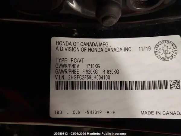 2HGFC2F59LH004100 2020 HONDA CIVIC - Image 8
