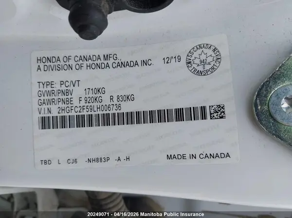 2HGFC2F59LH006736 2020 HONDA CIVIC - Image 8