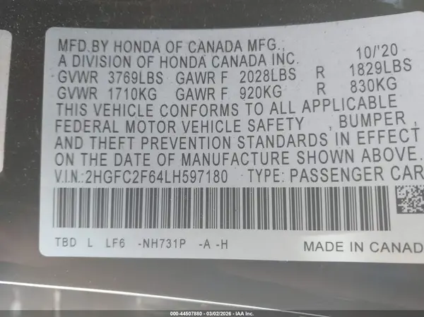 2HGFC2F64LH597180 2020 HONDA CIVIC - Image 8