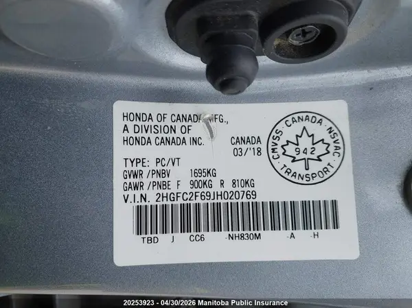 2HGFC2F69JH020769 2018 HONDA CIVIC - Image 8