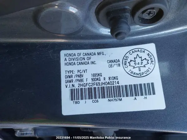 2HGFC2F69JH040214 2018 HONDA CIVIC - Image 8