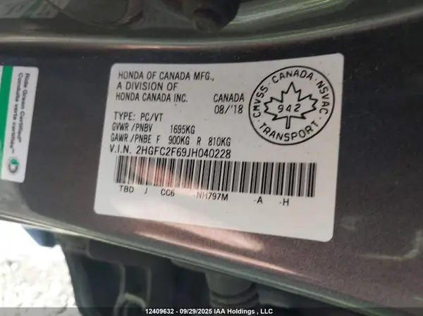 2HGFC2F69JH040228 2018 HONDA CIVIC - Image 8