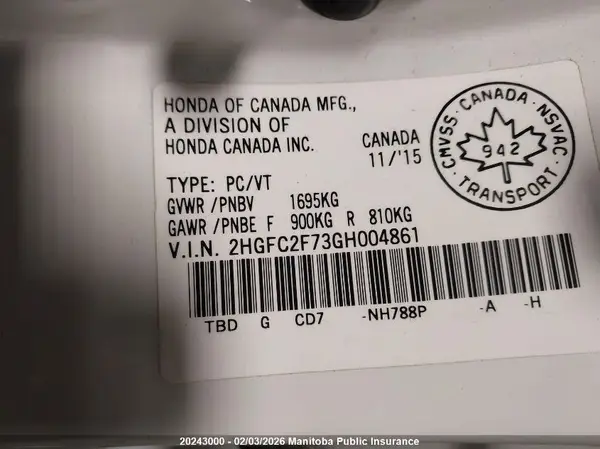 2HGFC2F73GH004861 2016 HONDA CIVIC - Image 8
