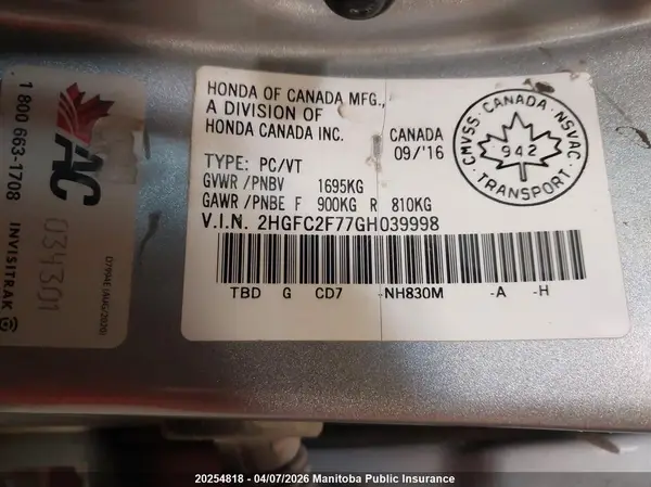 2HGFC2F77GH039998 2016 HONDA CIVIC - Image 8