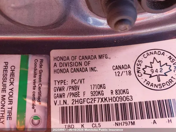 2HGFC2F7XKH009063 2019 HONDA CIVIC - Image 8