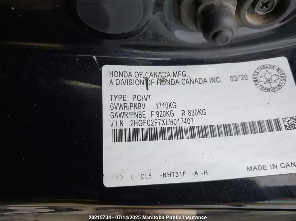 2HGFC2F7XLH017407 2020 HONDA CIVIC - Image 8