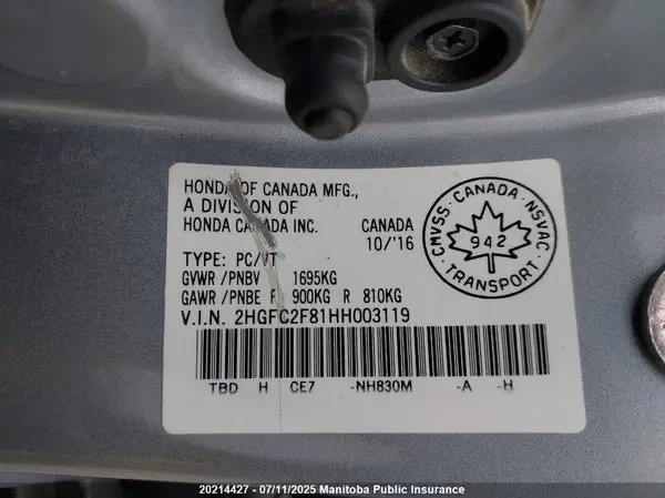 2HGFC2F81HH003119 2017 HONDA CIVIC - Image 8
