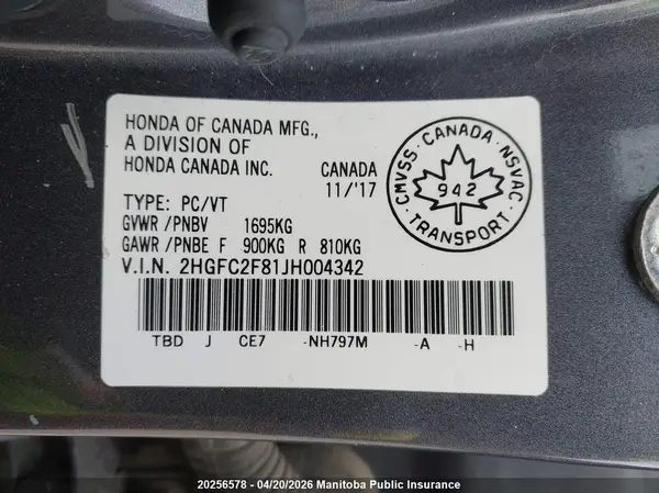 2HGFC2F81JH004342 2018 HONDA CIVIC - Image 8