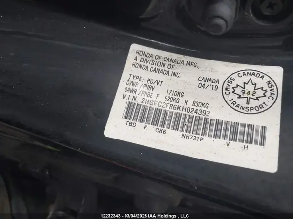 2HGFC2F86KH024393 2019 HONDA CIVIC - Image 8