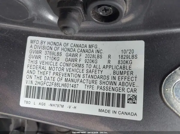 2HGFC2F86LH601487 2020 HONDA CIVIC - Image 8