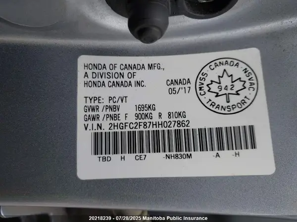 2HGFC2F87HH027862 2017 HONDA CIVIC - Image 8
