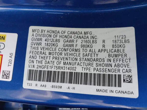 2HGFE1F75RH314002 2024 HONDA CIVIC - Image 8