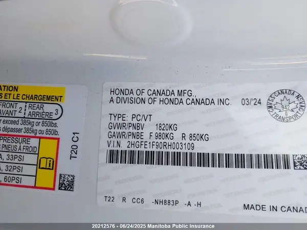 2HGFE1F90RH003109 2024 HONDA CIVIC - Image 8