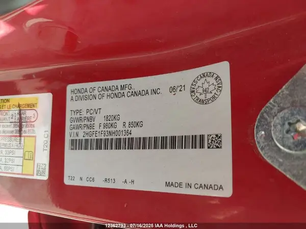 2HGFE1F93NH001364 2022 HONDA CIVIC - Image 8