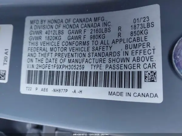 2HGFE1F9XPH305259 2023 HONDA CIVIC - Image 8