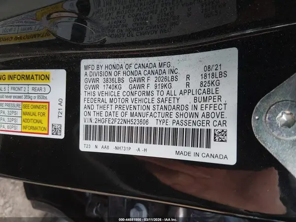 2HGFE2F22NH523606 2022 HONDA CIVIC - Image 8