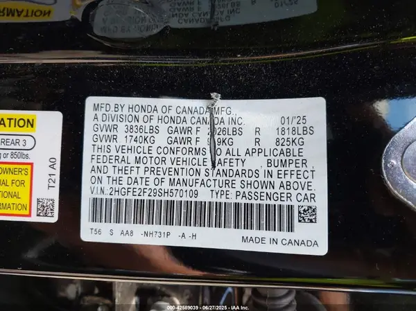 2HGFE2F29SH570109 2025 HONDA CIVIC - Image 8