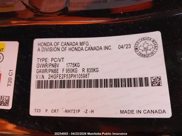 2HGFE2F53PH105987 2023 HONDA CIVIC - Image 8