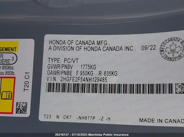 2HGFE2F54NH129485 2022 HONDA CIVIC - Image 8
