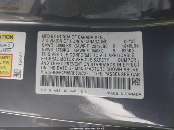 2HGFE2F56RH506727 2024 HONDA CIVIC - Image 8