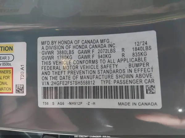 2HGFE2F57SH558812 2025 HONDA CIVIC - Image 8