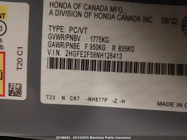 2HGFE2F58NH126413 2022 HONDA CIVIC - Image 8