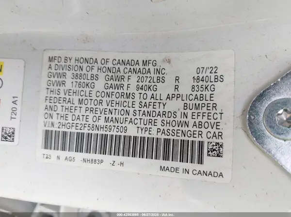 2HGFE2F58NH597509 2022 HONDA CIVIC - Image 8