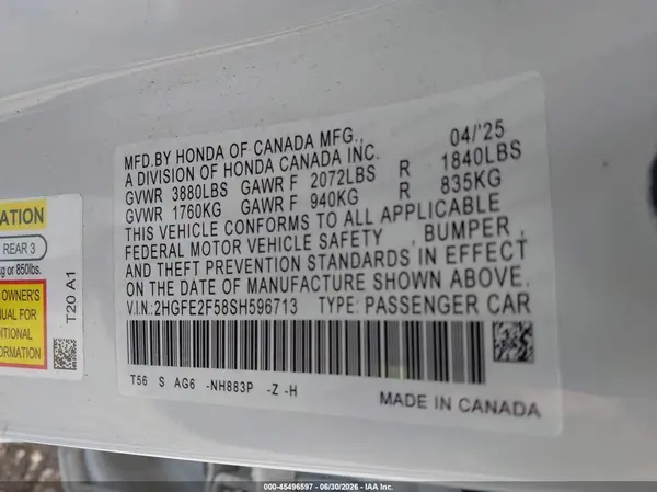 2HGFE2F58SH596713 2025 HONDA CIVIC - Image 8
