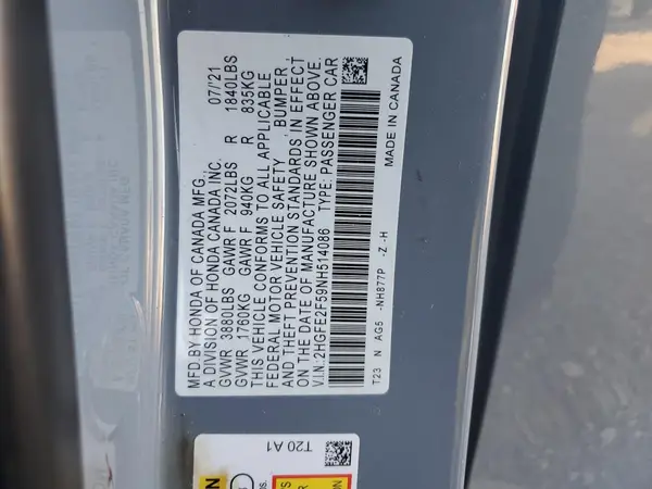 2HGFE2F59NH514086 2022 HONDA CIVIC - Image 3