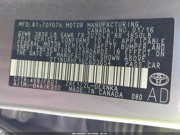 2T1BURHE1GC603654 2016 TOYOTA COROLLA - Image 8