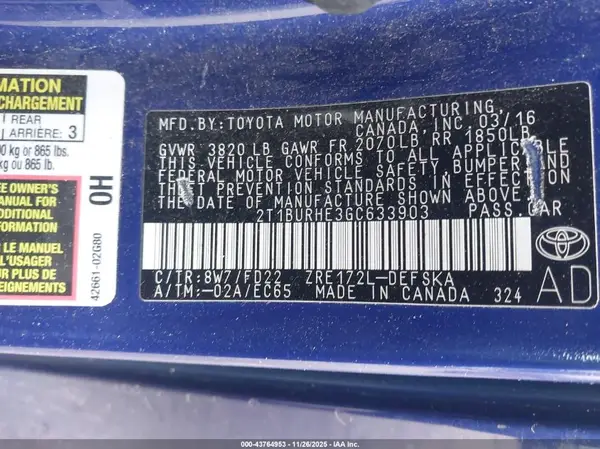 2T1BURHE3GC633903 2016 TOYOTA COROLLA - Image 8