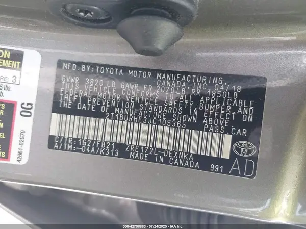 2T1BURHE3JC105365 2018 TOYOTA COROLLA - Image 8
