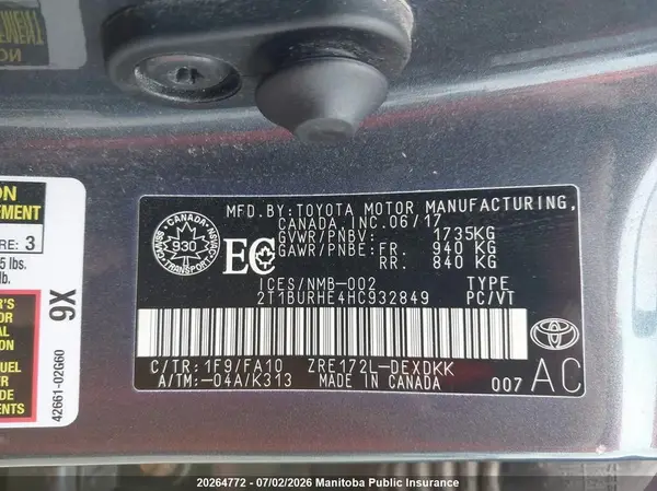 2T1BURHE4HC932849 2017 TOYOTA COROLLA - Image 8