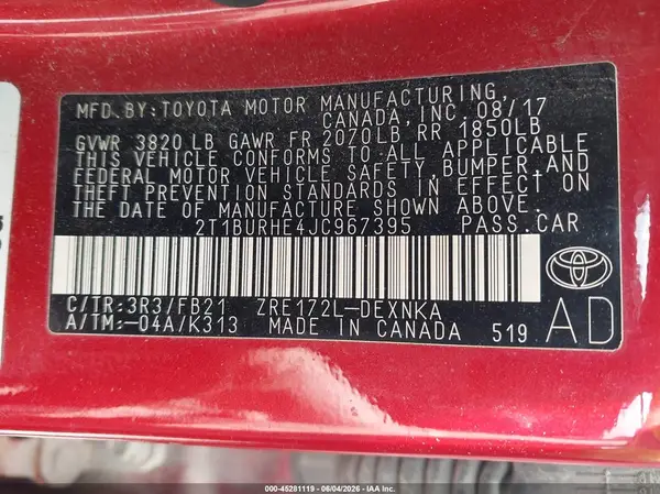 2T1BURHE4JC967395 2018 TOYOTA COROLLA - Image 8