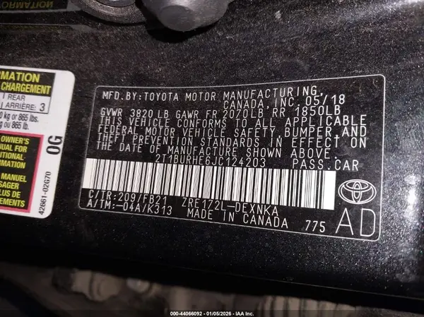 2T1BURHE6JC124203 2018 TOYOTA COROLLA - Image 8
