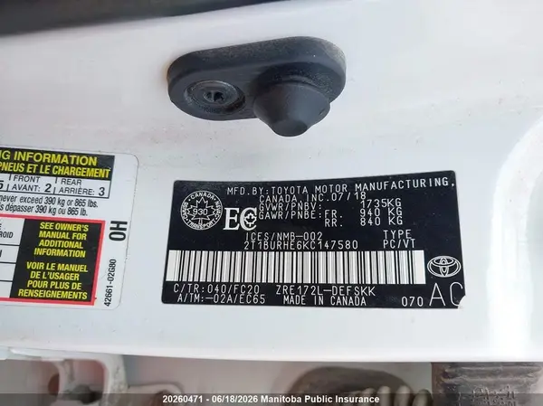 2T1BURHE6KC147580 2019 TOYOTA COROLLA - Image 8